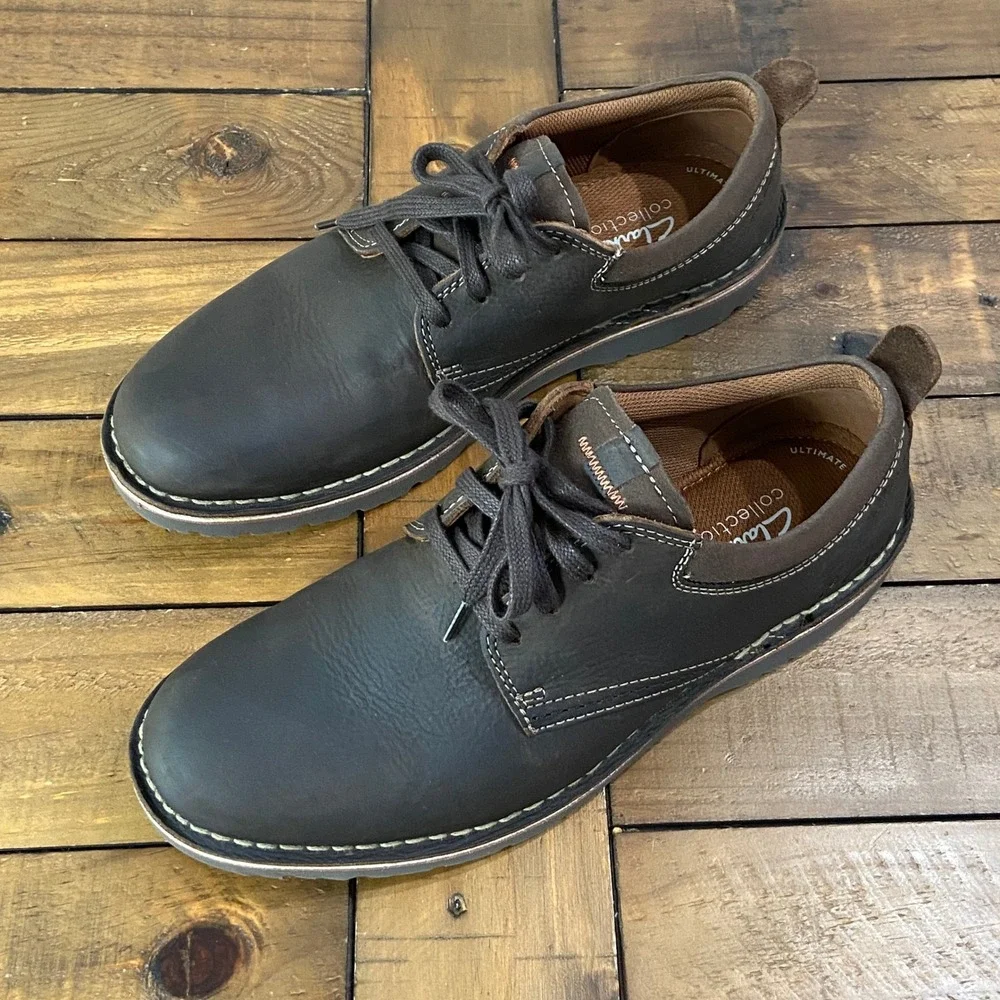 NWOB Clarks Eastridge Low Mens Brown Leather Heritage Stitch Oxford Shoes 8.5